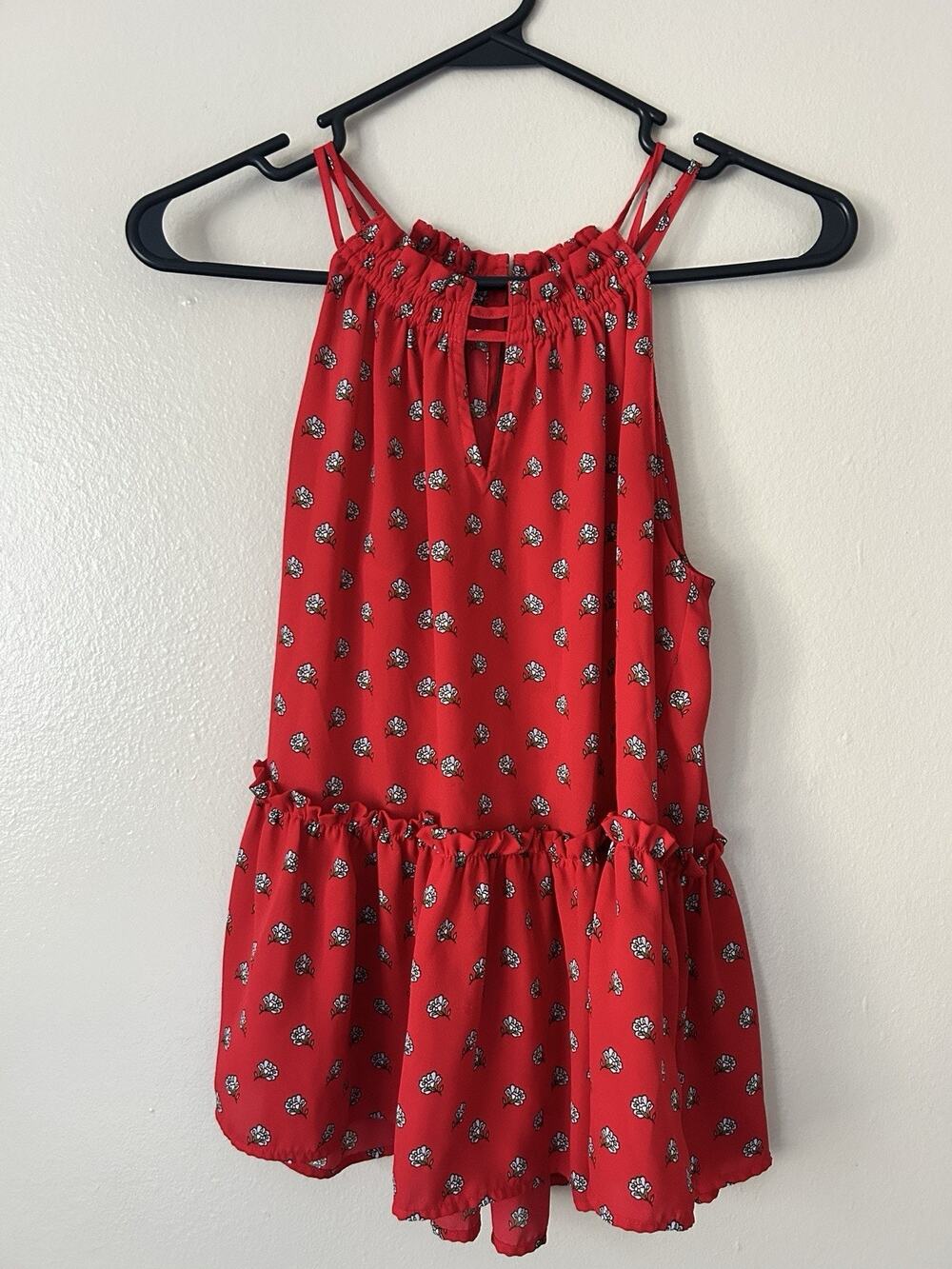LOFT Petites Red Floral Halter Peplum Blouse Top MP Petite Medium